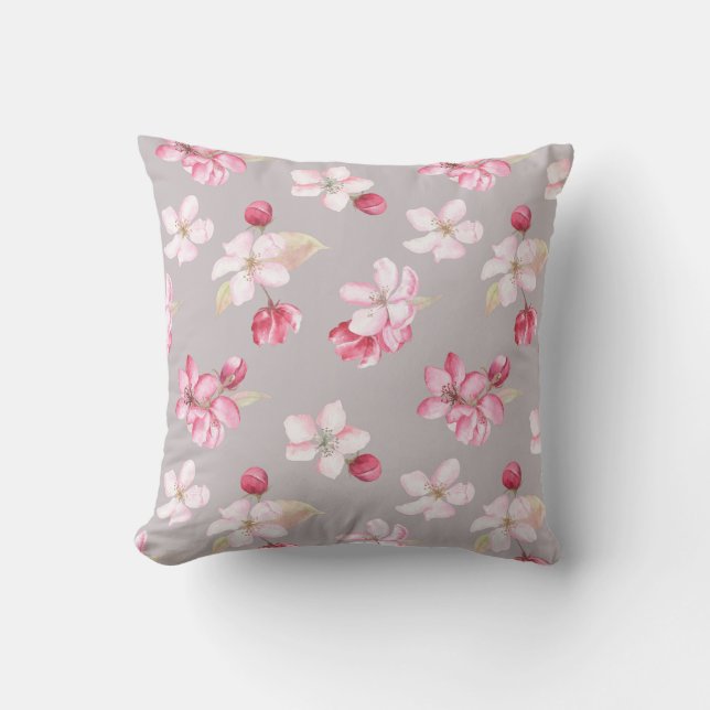 Cozy Pink Cherry Blossom  Floral Throw P Pillow (Front)