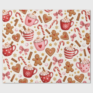 Cozy Pink Christmas Hot Cocoa Wrapping Paper