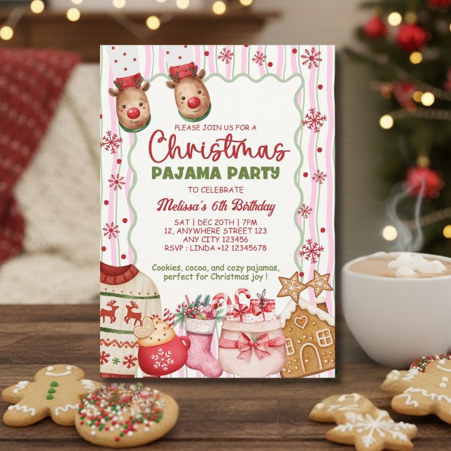 Cozy Pink Christmas Pajama Birthday  Invitation (Creator Uploaded)