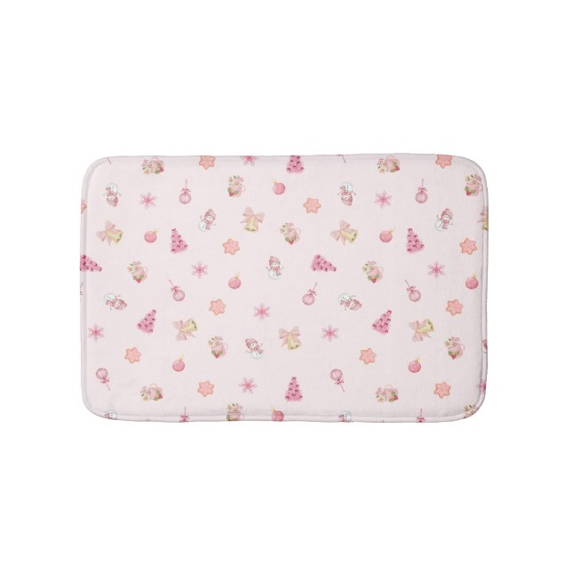 Cozy Pink Christmas Pattern Bath Mat (Front)