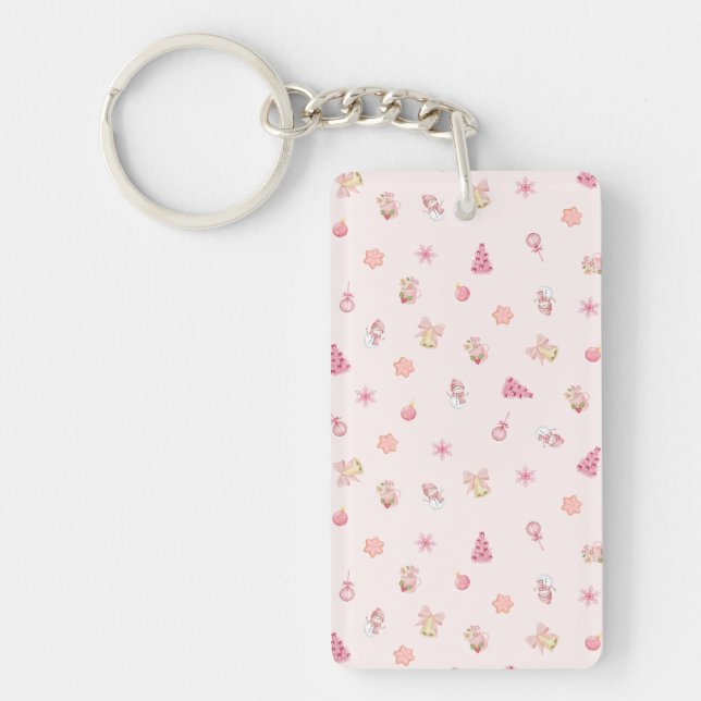 Cozy Pink Christmas Pattern Keychain (Front)