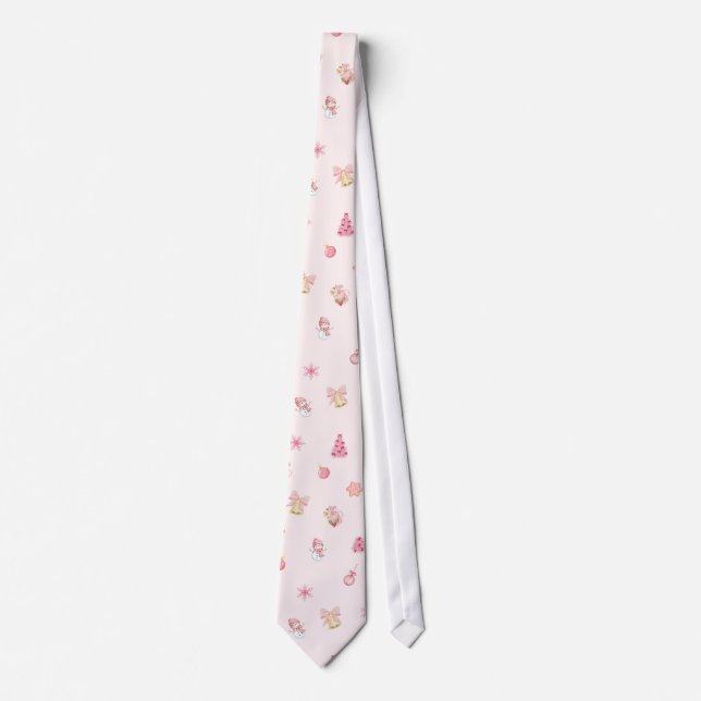 Cozy Pink Christmas Pattern Neck Tie (Front)