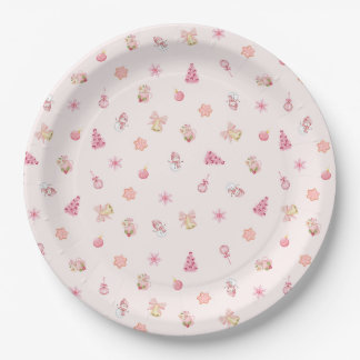 Cozy Pink Christmas Pattern Paper Plates
