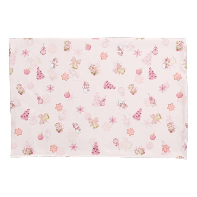 Cozy Pink Christmas Pattern Pillow Case (Front)