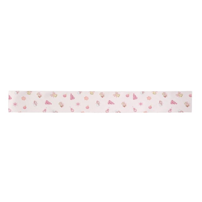Cozy Pink Christmas Pattern Satin Ribbon (Front)