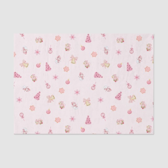 Cozy Pink Christmas Pattern Tissue Paper (Front)