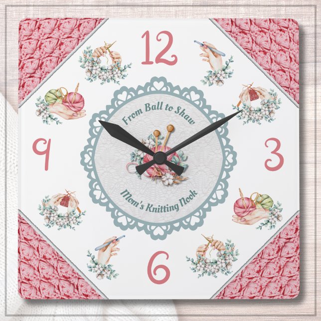 Cozy Pink Knitting and Crochet Room Décor Clock (Cozy Pink Knitting and Crochet Room Décor Clock)