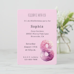 Cozy Pink Lavender Purple 8th Birthday Invitation