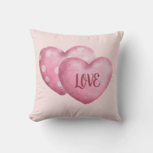 Cozy Pink Love Hearts Throw Pillow