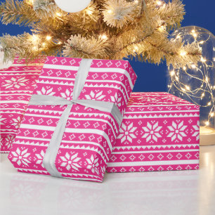 Cozy pink Nordic snowflake pattern Christmas Wrapping Paper