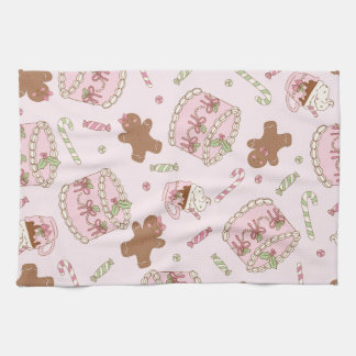 Cozy Pink Pastel Cake & Bow Christmas Apron Kitchen Towel