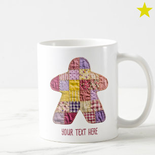 Cozy Pink Purple Patchwork Quilt Meeple Board Game Coffee Mug