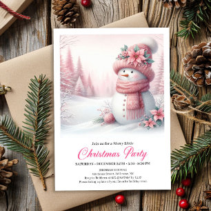 Cozy Pink Snowman Kids Editable Digital Christmas  Invitation