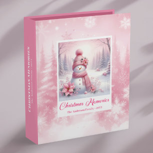 Cozy Pink Snowman Winter Scene Christmas Memories 3 Ring Binder