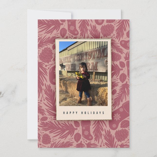 Cozy Pink Vintage Floral Pattern Holiday (Front)