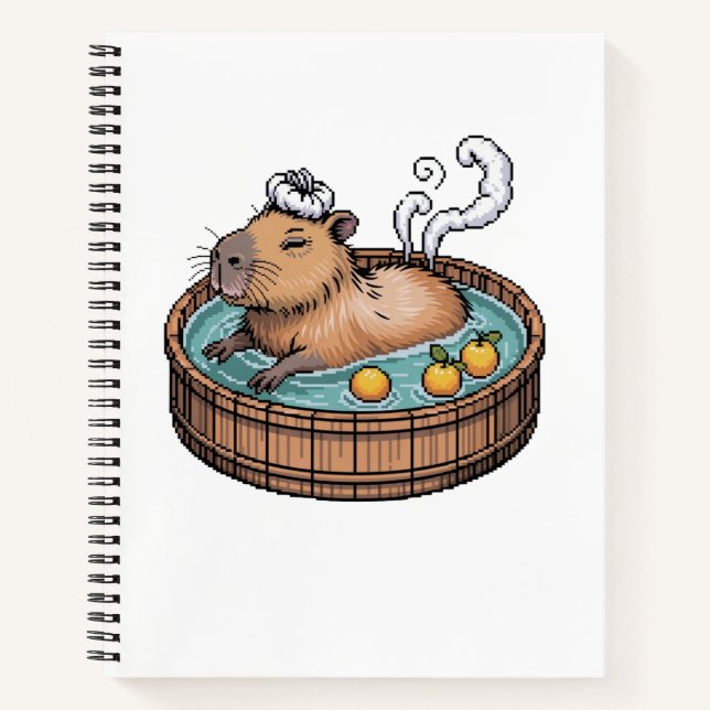 Cozy Pixel Art Zen Capybara Hot Spring Notebook (Front)