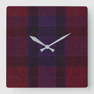 Cozy Plaid Burgundy Maroon Purple Square Wall Clock