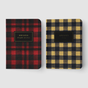 Cozy Plaid Gold Foil Custom Name Notebook