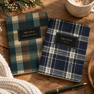 Cozy Plaid Gold Foil Custom Name Notebook