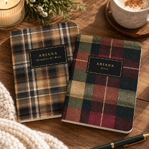 Cozy Plaid Gold Foil Custom Name Notebook