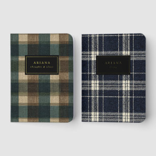 Cozy Plaid Gold Foil Custom Name Notebook