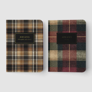 Cozy Plaid Gold Foil Custom Name Notebook