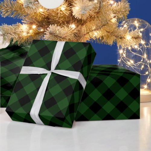 Cozy Plaid  Green and Black Buffalo Plaid Wrapping Paper