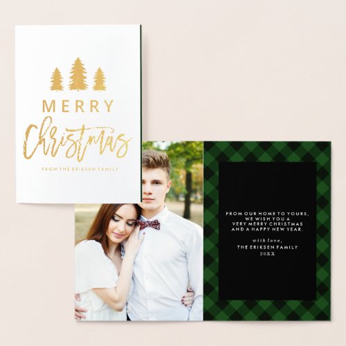 Cozy Plaid in Green  Foil Holiday Photo Card