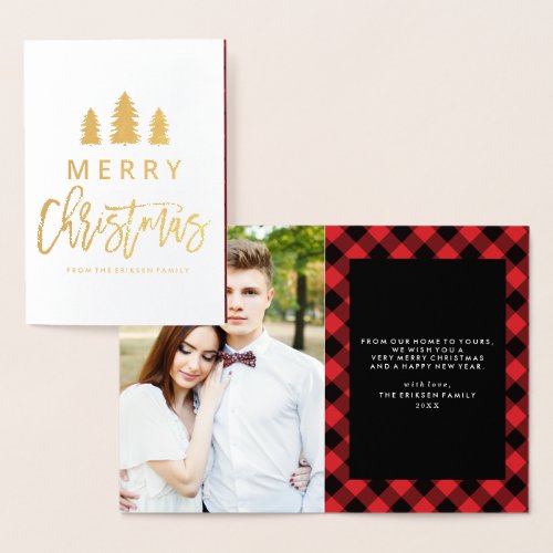 Cozy Plaid in Red  Foil Holiday Photo Card