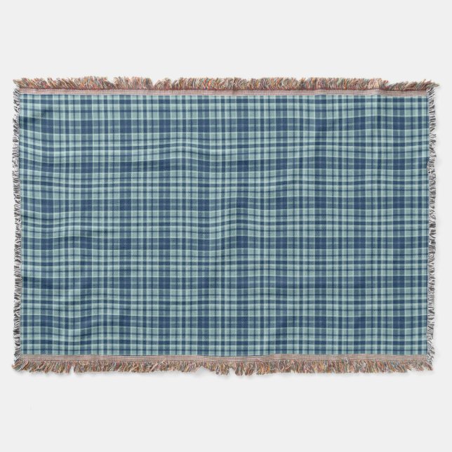 Cozy plaid muted blue sage green throw blanket (Front)