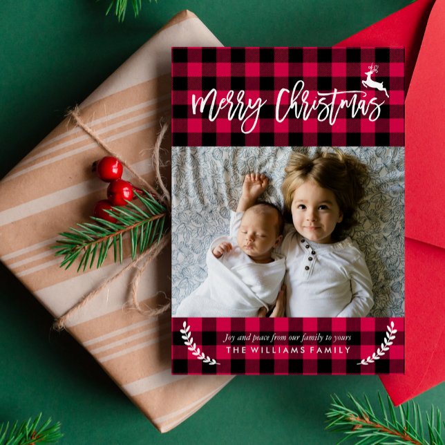 Cozy Plaid Pattern Christmas Photo Holiday Card (Creator Uploaded)
