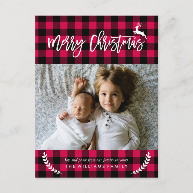 Cozy Plaid Pattern Christmas Photo Holiday Postcard (Front)