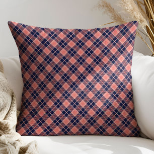 Cozy Plaid Pillow Coral Navy Gift for Her Space