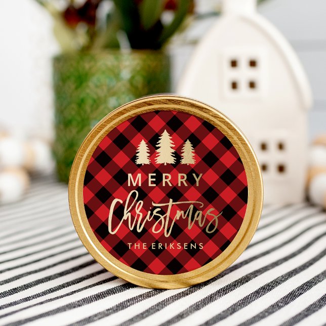 Cozy Plaid | Red and Black Buffalo Plaid Classic Round Sticker (Creator Uploaded)