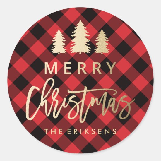 Cozy Plaid | Red and Black Buffalo Plaid Classic Round Sticker