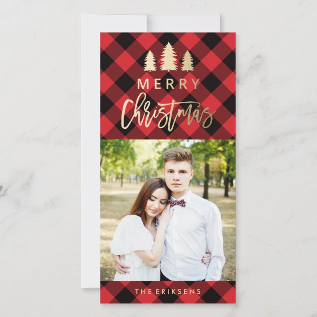 Cozy Plaid | Red Holiday Photo Card (Front)