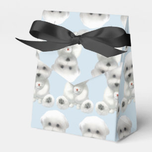 Cozy Plush Moment: Smiling Bichon Hugging Mini Pup Favor Boxes