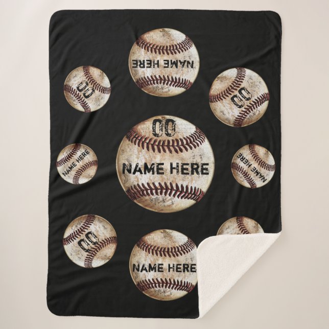 Cozy Plush Sherpa Baseball Blanket, Personalized Blanket (Front)