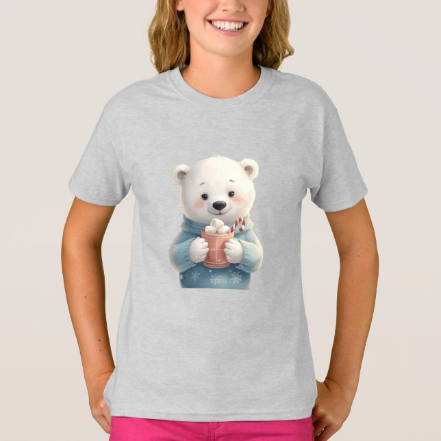 Cozy Polar Bear Cub – Kids Christmas Tee (Front)