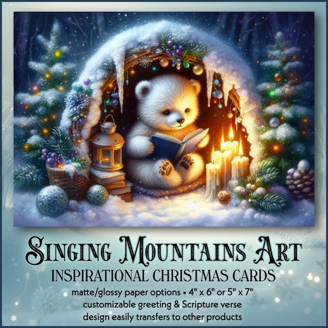 Cozy Polar Bear Reading Bible Christian Christmas Holiday Card (Creator Uploaded)