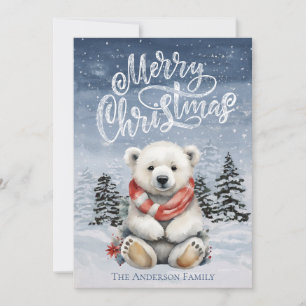 Cozy Polar Bear with Red Scarf Christmas Card