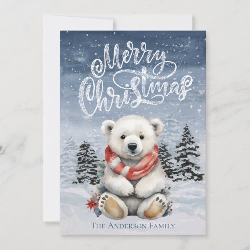 Cozy Polar Bear with Red Scarf Christmas Card