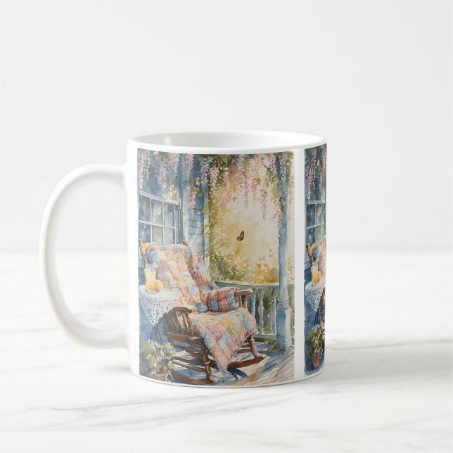 Cozy Porch with Quilt and Lemonade Charm Coffee Mug (Left)