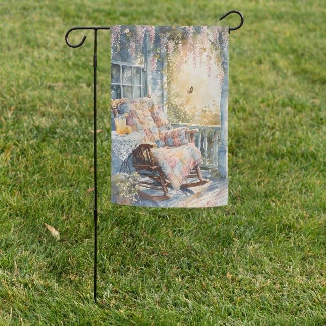 Cozy Porch with Quilt and Lemonade Charm Garden Flag (In SItu)