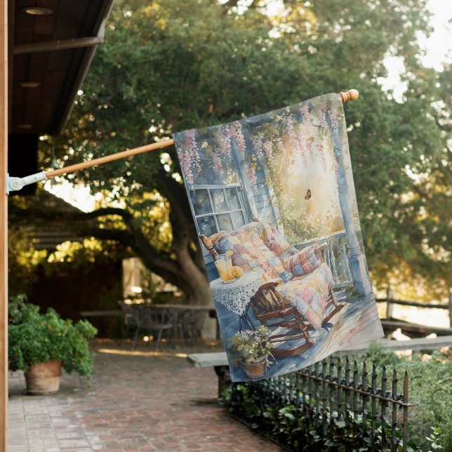 Cozy Porch with Quilt and Lemonade Charm House Flag (In SItu)