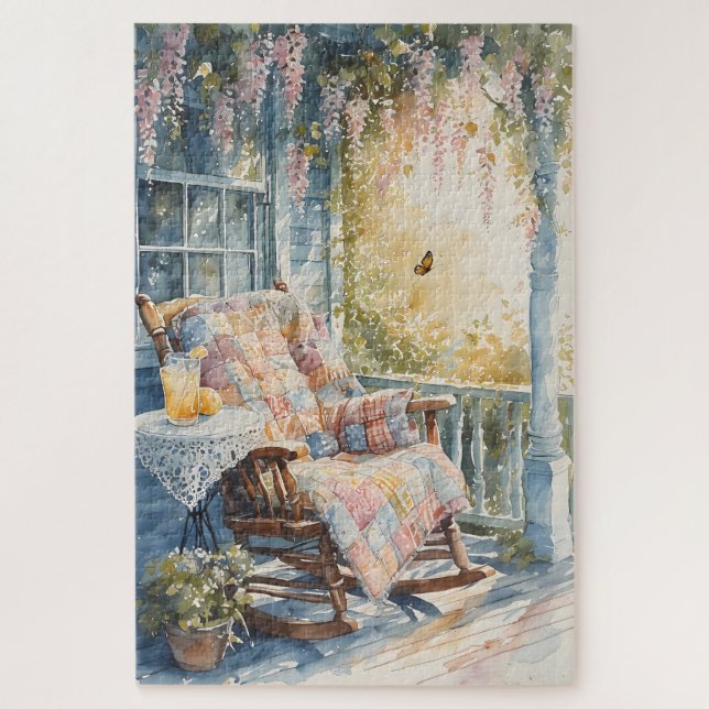Cozy Porch with Quilt and Lemonade Charm Jigsaw Puzzle (Vertical)