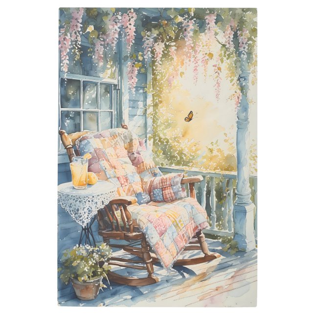 Cozy Porch with Quilt and Lemonade Charm Metal Print (Front)