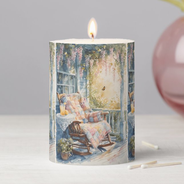Cozy Porch with Quilt and Lemonade Charm Pillar Candle (In Situ)