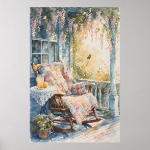 Cozy Porch with Quilt and Lemonade Charm Poster