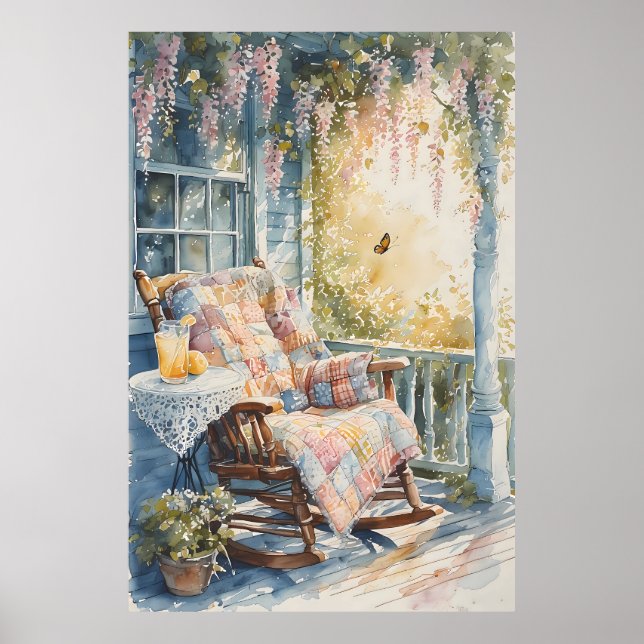 Cozy Porch with Quilt and Lemonade Charm Poster (Front)